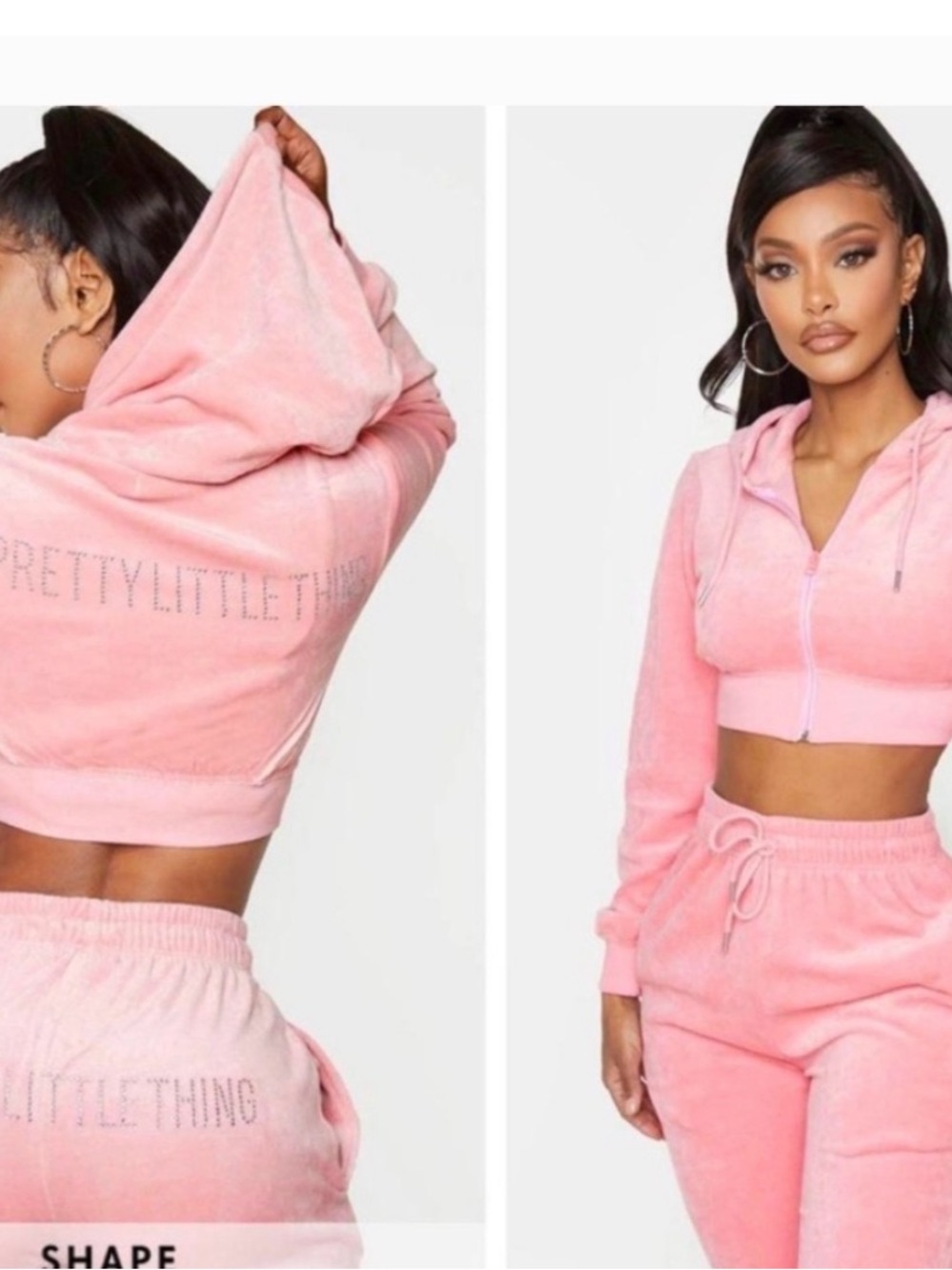 PrettyLittleThing Blush Pink Cropped Velour Zip-Up Hoodie